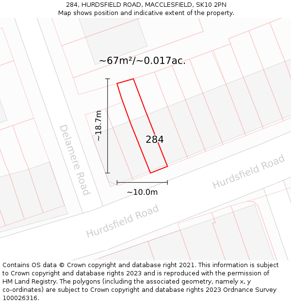 284, HURDSFIELD ROAD, MACCLESFIELD, SK10 2PN: Plot and title map