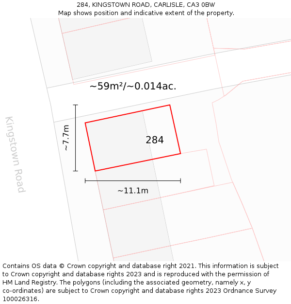 284, KINGSTOWN ROAD, CARLISLE, CA3 0BW: Plot and title map