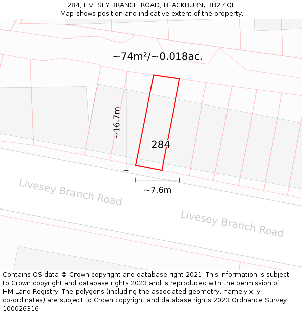 284, LIVESEY BRANCH ROAD, BLACKBURN, BB2 4QL: Plot and title map