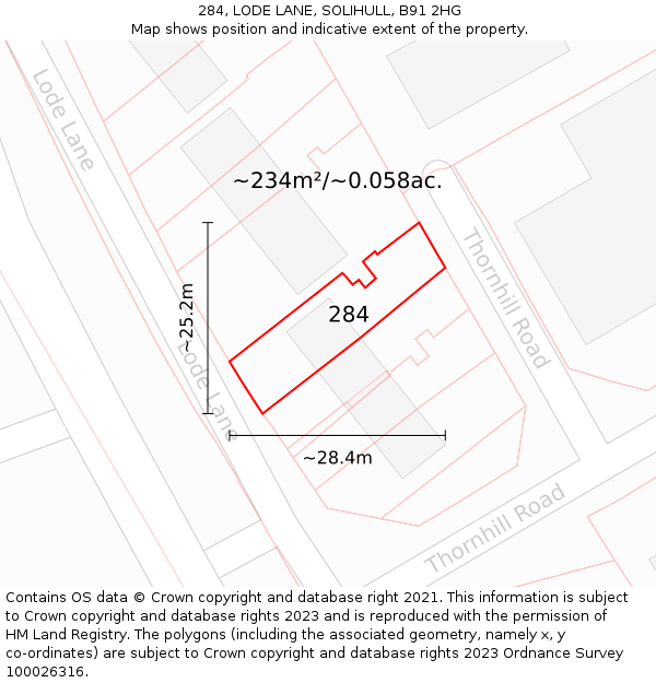 284, LODE LANE, SOLIHULL, B91 2HG: Plot and title map