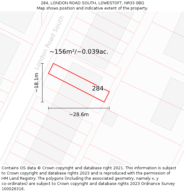 284, LONDON ROAD SOUTH, LOWESTOFT, NR33 0BG: Plot and title map