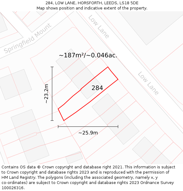 284, LOW LANE, HORSFORTH, LEEDS, LS18 5DE: Plot and title map