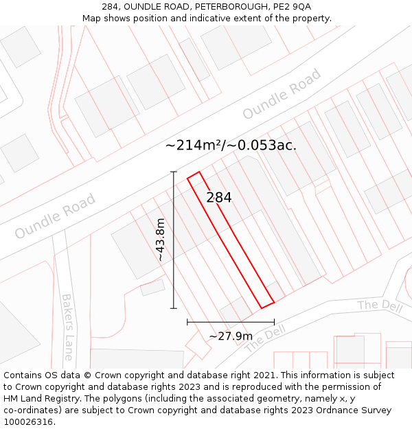 284, OUNDLE ROAD, PETERBOROUGH, PE2 9QA: Plot and title map