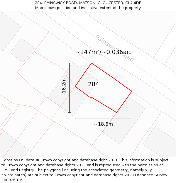 284, PAINSWICK ROAD, MATSON, GLOUCESTER, GL4 4DR: Plot and title map