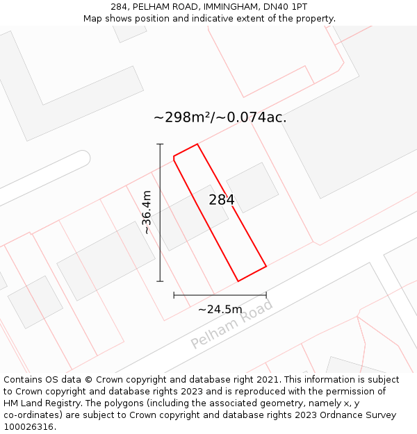 284, PELHAM ROAD, IMMINGHAM, DN40 1PT: Plot and title map