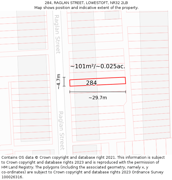 284, RAGLAN STREET, LOWESTOFT, NR32 2LB: Plot and title map