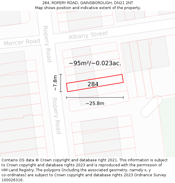284, ROPERY ROAD, GAINSBOROUGH, DN21 2NT: Plot and title map