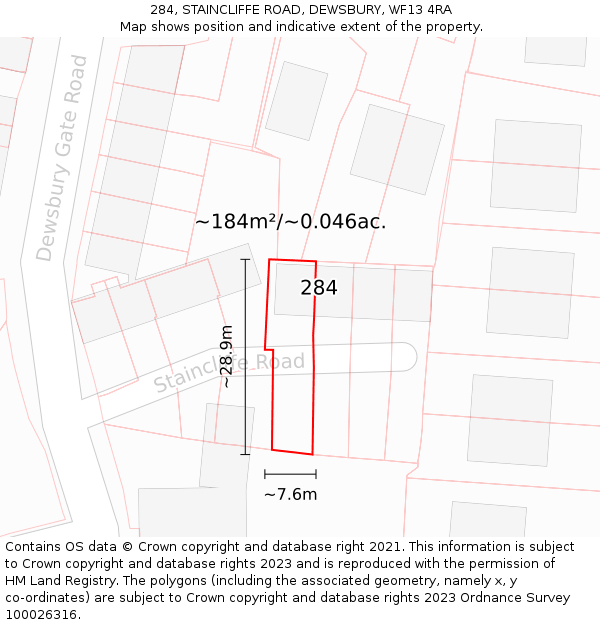 284, STAINCLIFFE ROAD, DEWSBURY, WF13 4RA: Plot and title map