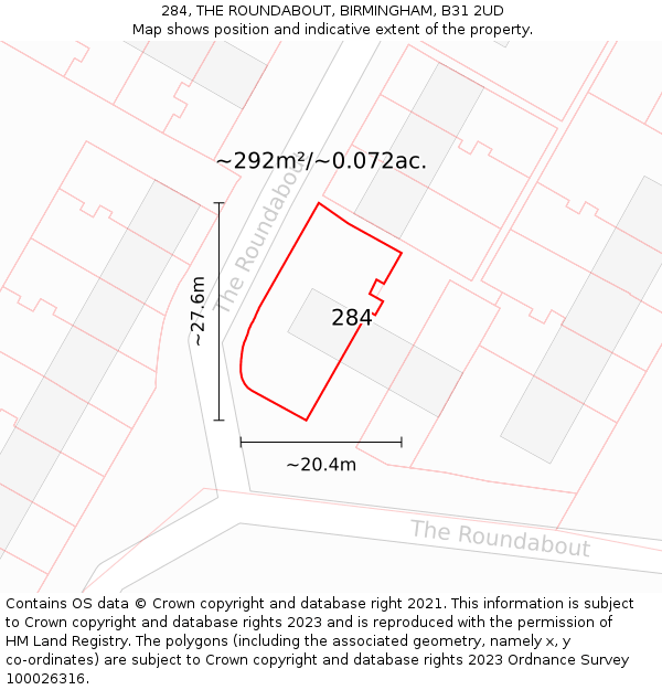 284, THE ROUNDABOUT, BIRMINGHAM, B31 2UD: Plot and title map