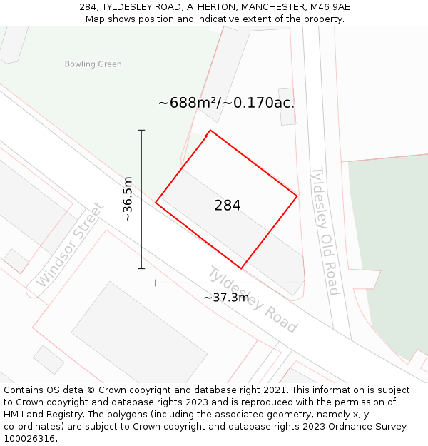 284, TYLDESLEY ROAD, ATHERTON, MANCHESTER, M46 9AE: Plot and title map