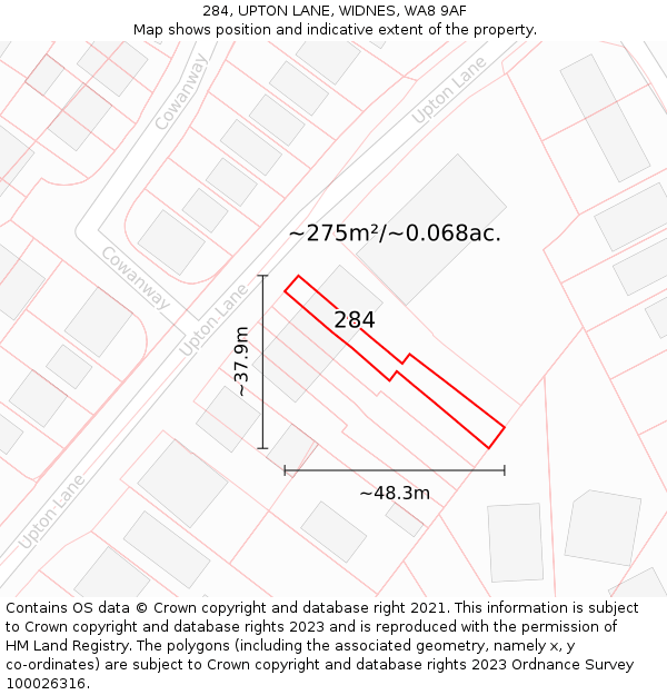 284, UPTON LANE, WIDNES, WA8 9AF: Plot and title map