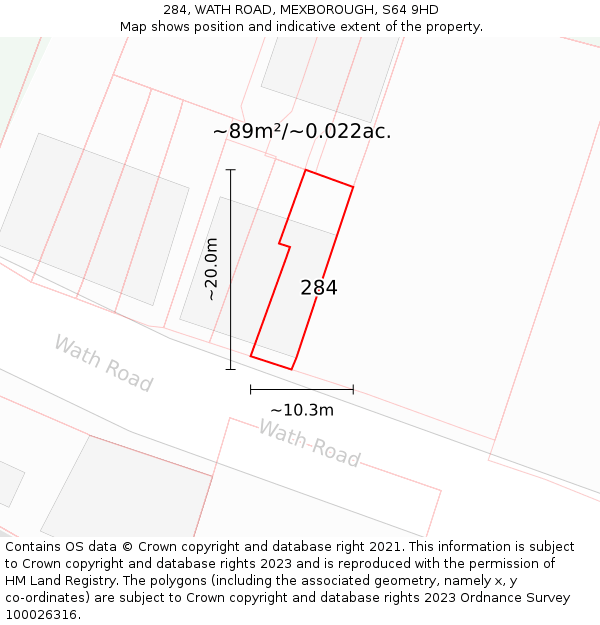 284, WATH ROAD, MEXBOROUGH, S64 9HD: Plot and title map