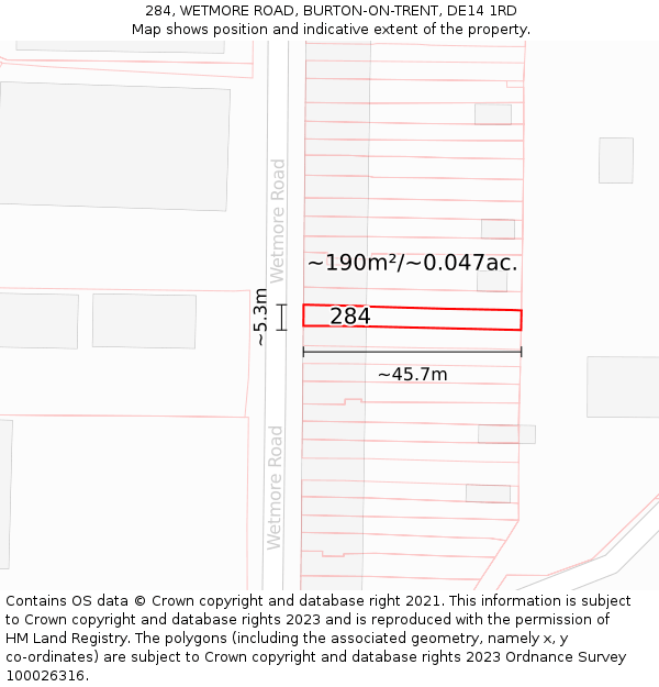 284, WETMORE ROAD, BURTON-ON-TRENT, DE14 1RD: Plot and title map