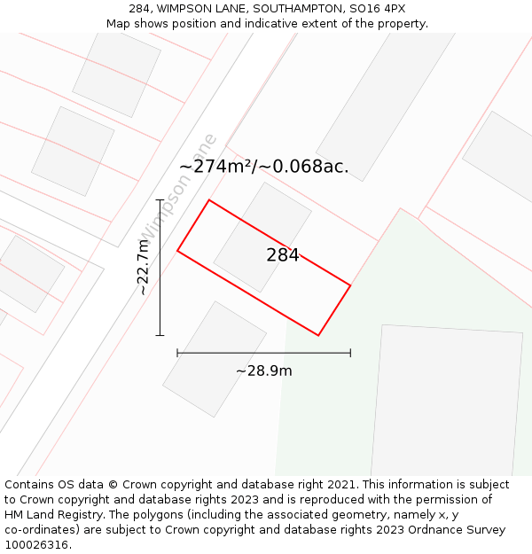 284, WIMPSON LANE, SOUTHAMPTON, SO16 4PX: Plot and title map