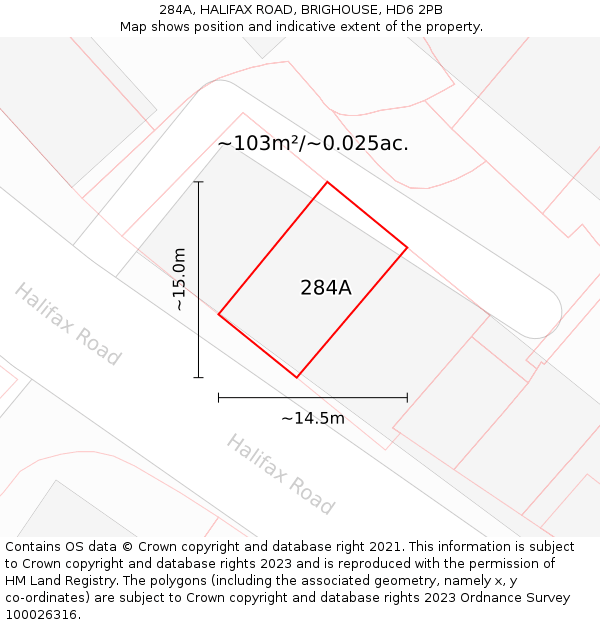 284A, HALIFAX ROAD, BRIGHOUSE, HD6 2PB: Plot and title map
