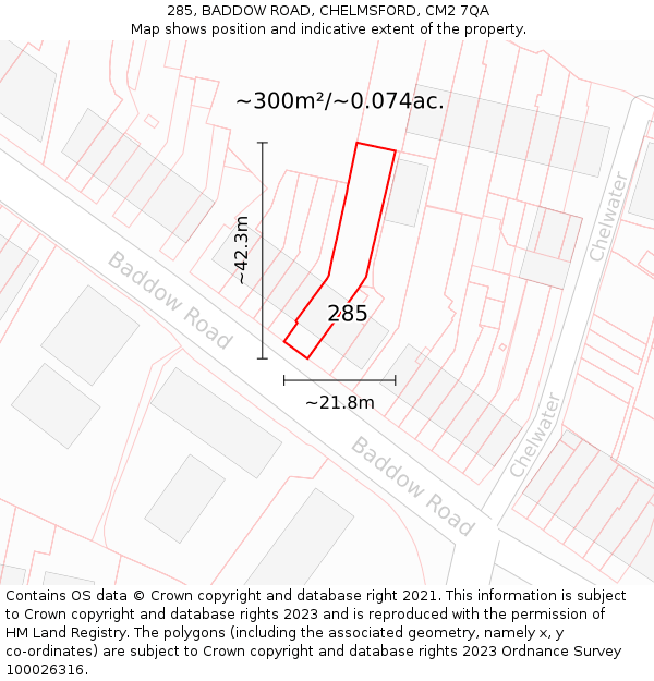 285, BADDOW ROAD, CHELMSFORD, CM2 7QA: Plot and title map