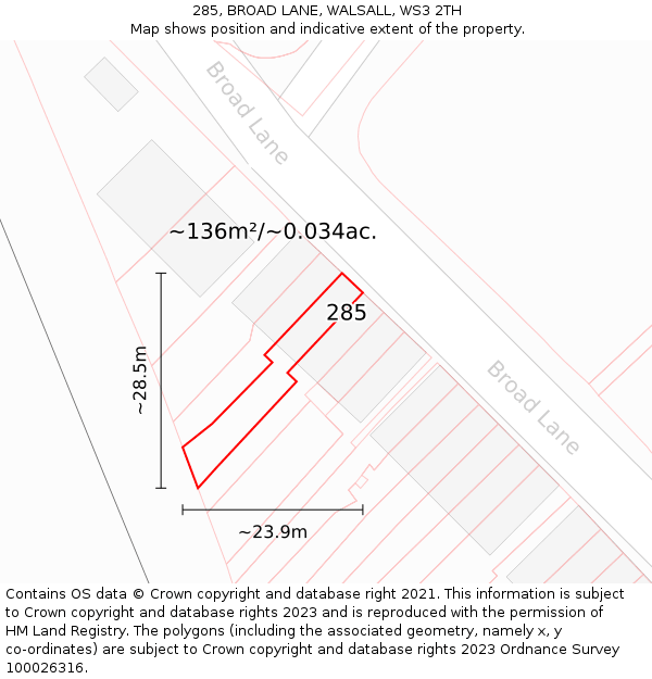 285, BROAD LANE, WALSALL, WS3 2TH: Plot and title map