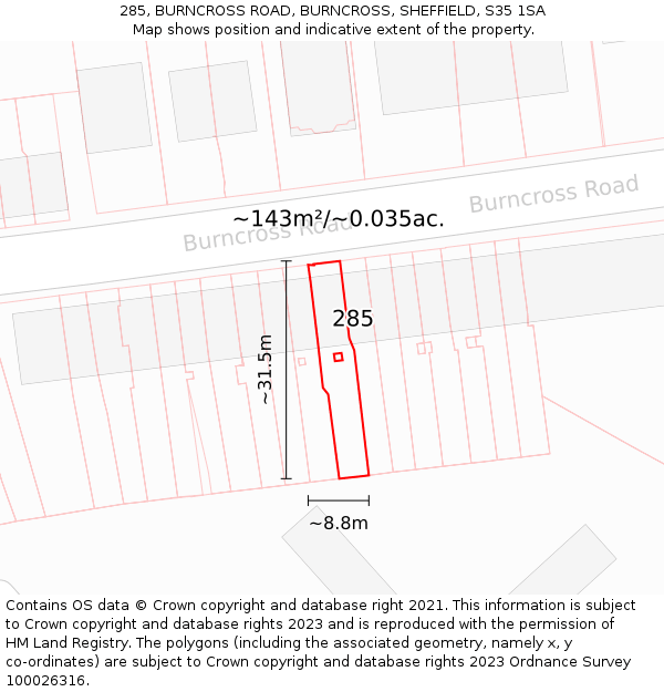 285, BURNCROSS ROAD, BURNCROSS, SHEFFIELD, S35 1SA: Plot and title map