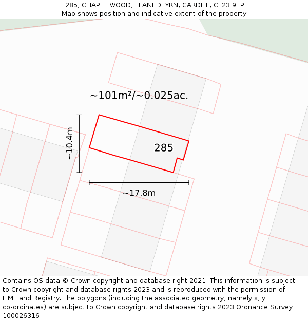285, CHAPEL WOOD, LLANEDEYRN, CARDIFF, CF23 9EP: Plot and title map