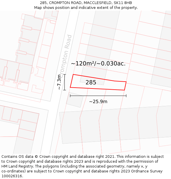 285, CROMPTON ROAD, MACCLESFIELD, SK11 8HB: Plot and title map
