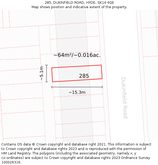 285, DUKINFIELD ROAD, HYDE, SK14 4QE: Plot and title map