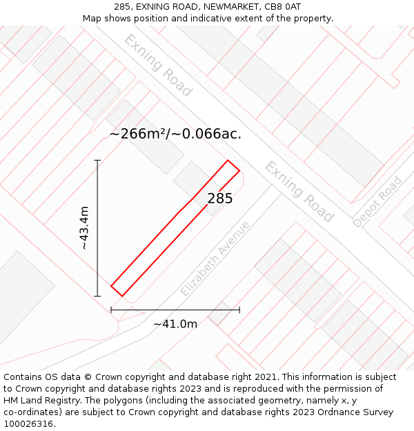 285, EXNING ROAD, NEWMARKET, CB8 0AT: Plot and title map