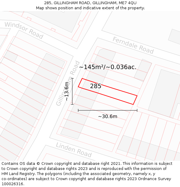 285, GILLINGHAM ROAD, GILLINGHAM, ME7 4QU: Plot and title map