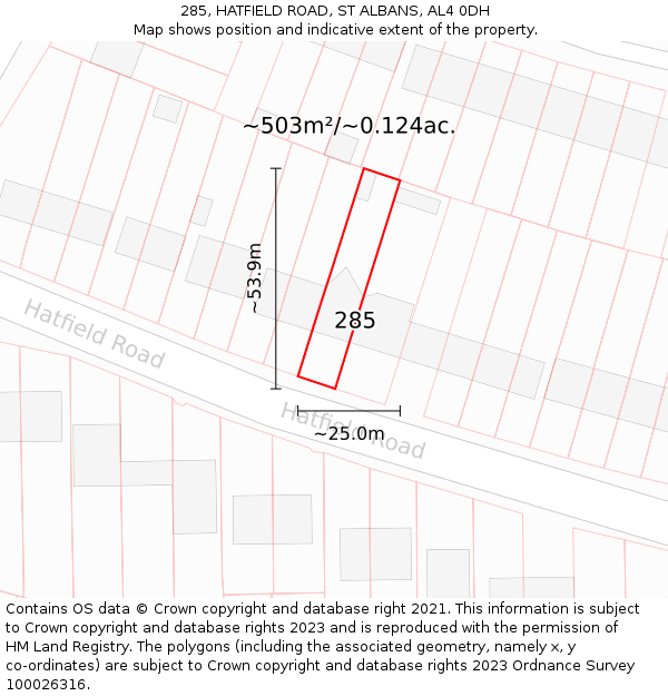 285, HATFIELD ROAD, ST ALBANS, AL4 0DH: Plot and title map