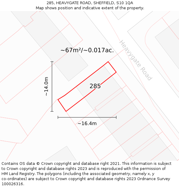 285, HEAVYGATE ROAD, SHEFFIELD, S10 1QA: Plot and title map