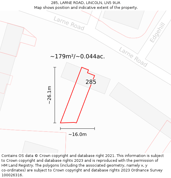 285, LARNE ROAD, LINCOLN, LN5 9UA: Plot and title map