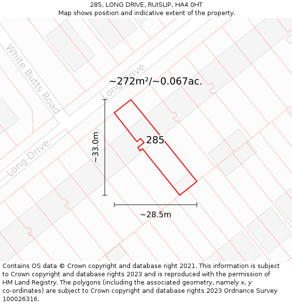 285, LONG DRIVE, RUISLIP, HA4 0HT: Plot and title map