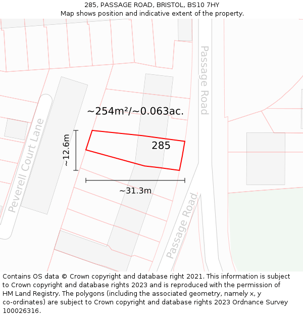 285, PASSAGE ROAD, BRISTOL, BS10 7HY: Plot and title map