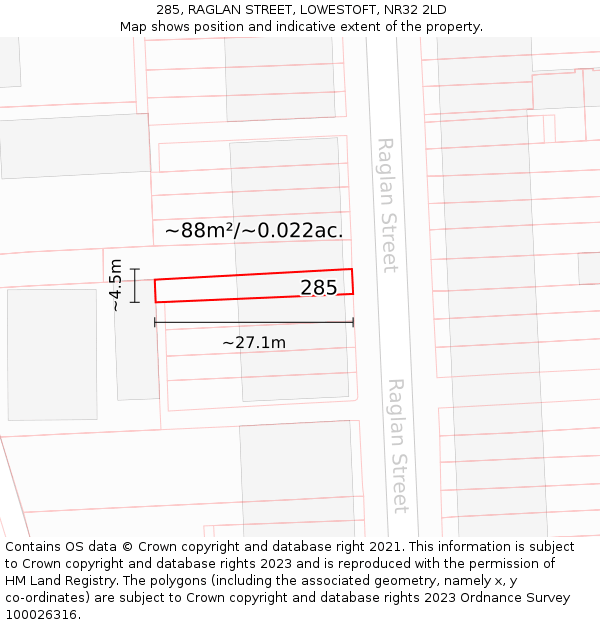 285, RAGLAN STREET, LOWESTOFT, NR32 2LD: Plot and title map