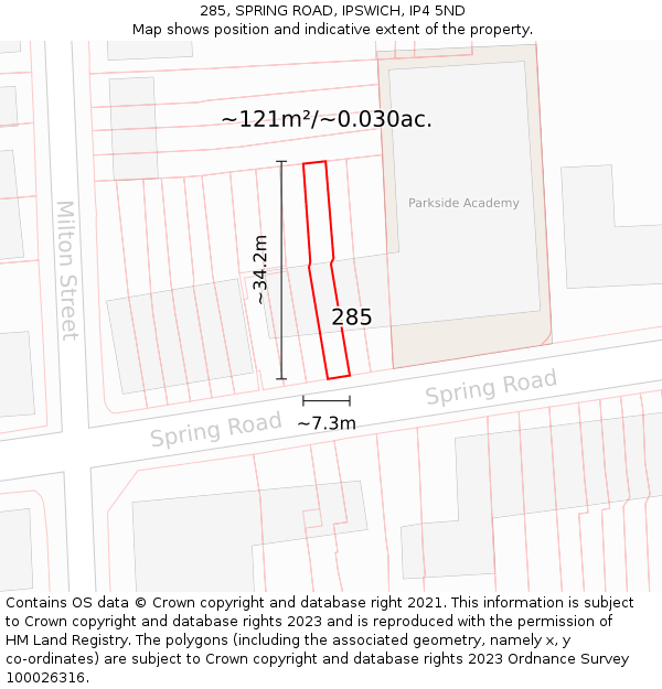 285, SPRING ROAD, IPSWICH, IP4 5ND: Plot and title map