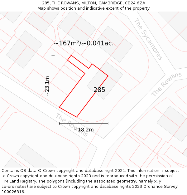 285, THE ROWANS, MILTON, CAMBRIDGE, CB24 6ZA: Plot and title map