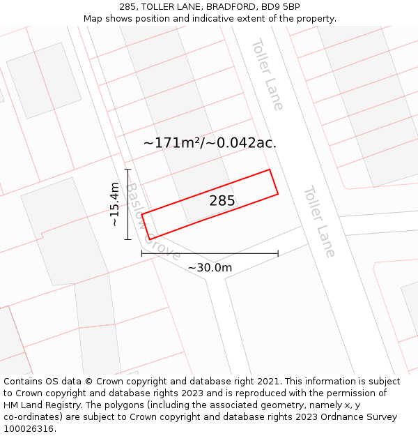 285, TOLLER LANE, BRADFORD, BD9 5BP: Plot and title map