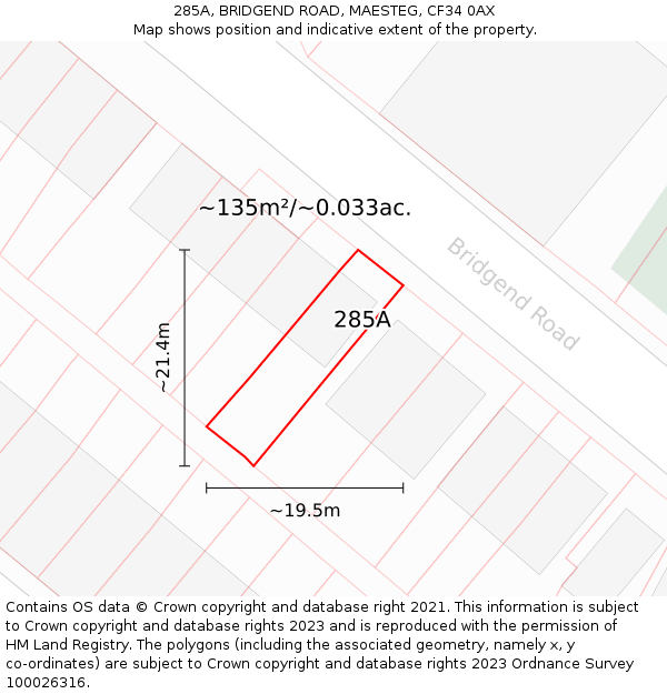 285A, BRIDGEND ROAD, MAESTEG, CF34 0AX: Plot and title map
