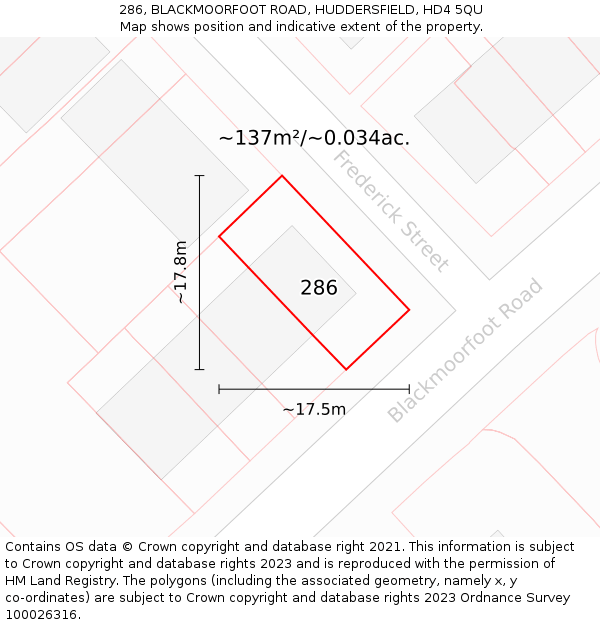 286, BLACKMOORFOOT ROAD, HUDDERSFIELD, HD4 5QU: Plot and title map