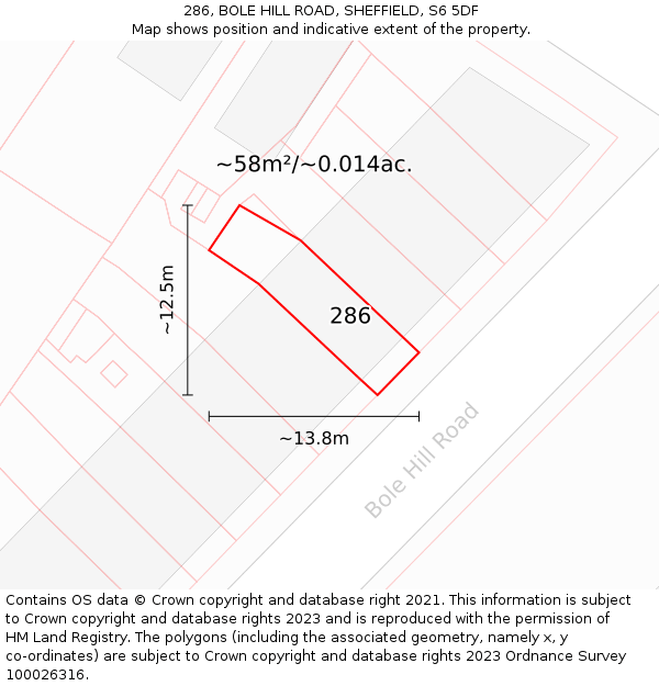 286, BOLE HILL ROAD, SHEFFIELD, S6 5DF: Plot and title map