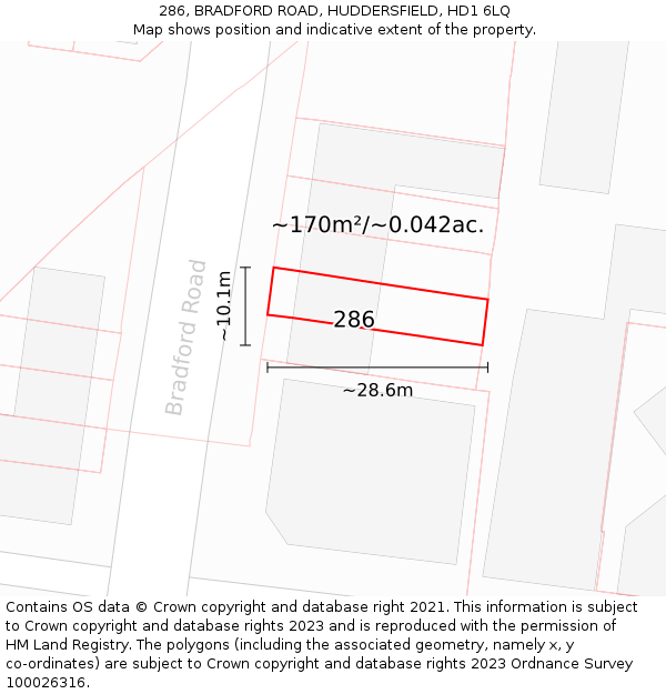 286, BRADFORD ROAD, HUDDERSFIELD, HD1 6LQ: Plot and title map
