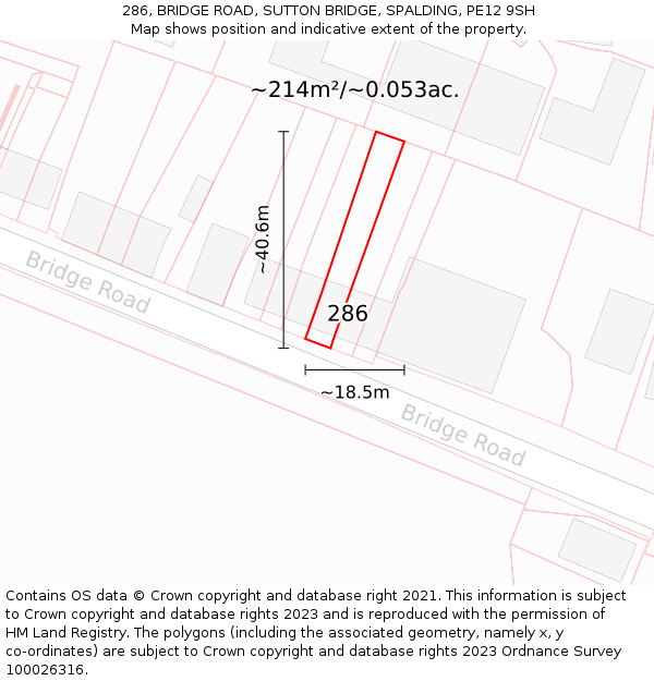 286, BRIDGE ROAD, SUTTON BRIDGE, SPALDING, PE12 9SH: Plot and title map