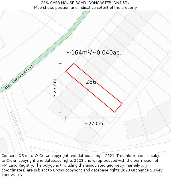 286, CARR HOUSE ROAD, DONCASTER, DN4 5DU: Plot and title map