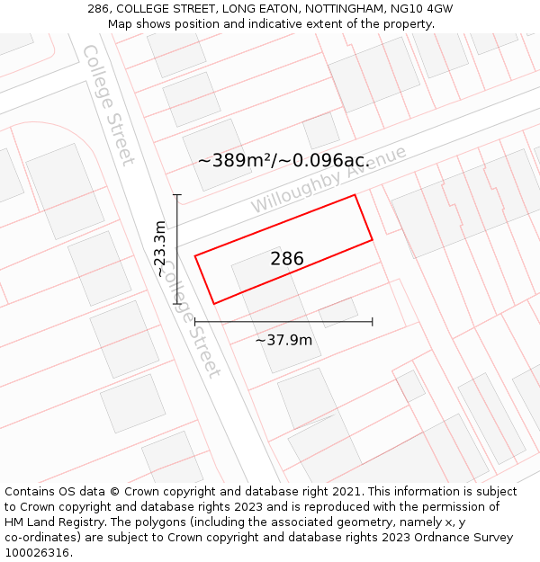 286, COLLEGE STREET, LONG EATON, NOTTINGHAM, NG10 4GW: Plot and title map