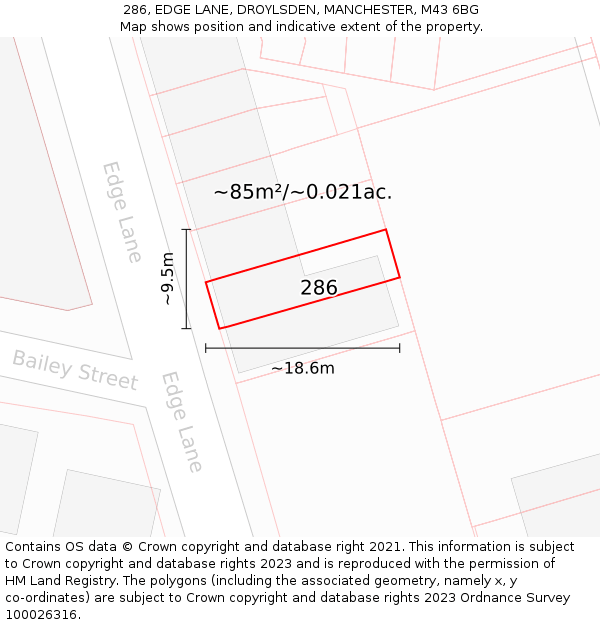 286, EDGE LANE, DROYLSDEN, MANCHESTER, M43 6BG: Plot and title map