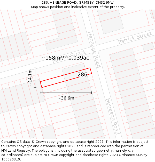286, HENEAGE ROAD, GRIMSBY, DN32 9NW: Plot and title map