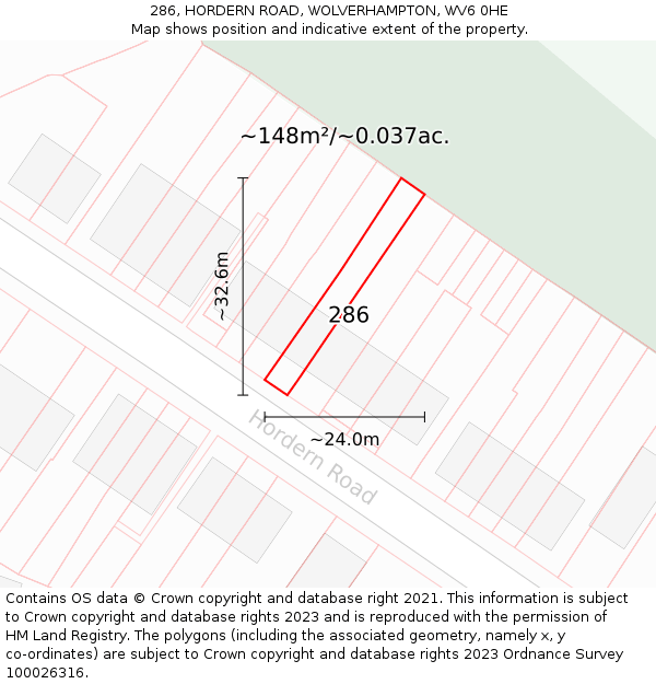 286, HORDERN ROAD, WOLVERHAMPTON, WV6 0HE: Plot and title map