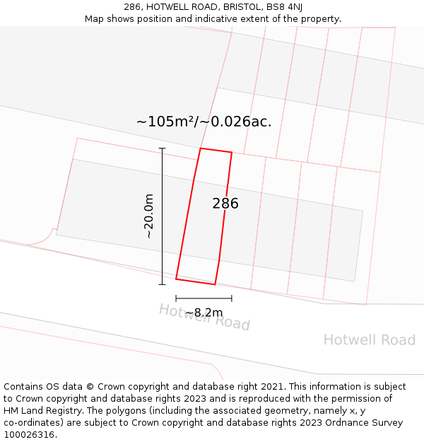 286, HOTWELL ROAD, BRISTOL, BS8 4NJ: Plot and title map