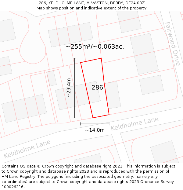 286, KELDHOLME LANE, ALVASTON, DERBY, DE24 0RZ: Plot and title map