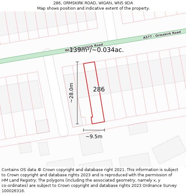 286, ORMSKIRK ROAD, WIGAN, WN5 9DA: Plot and title map