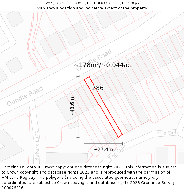 286, OUNDLE ROAD, PETERBOROUGH, PE2 9QA: Plot and title map